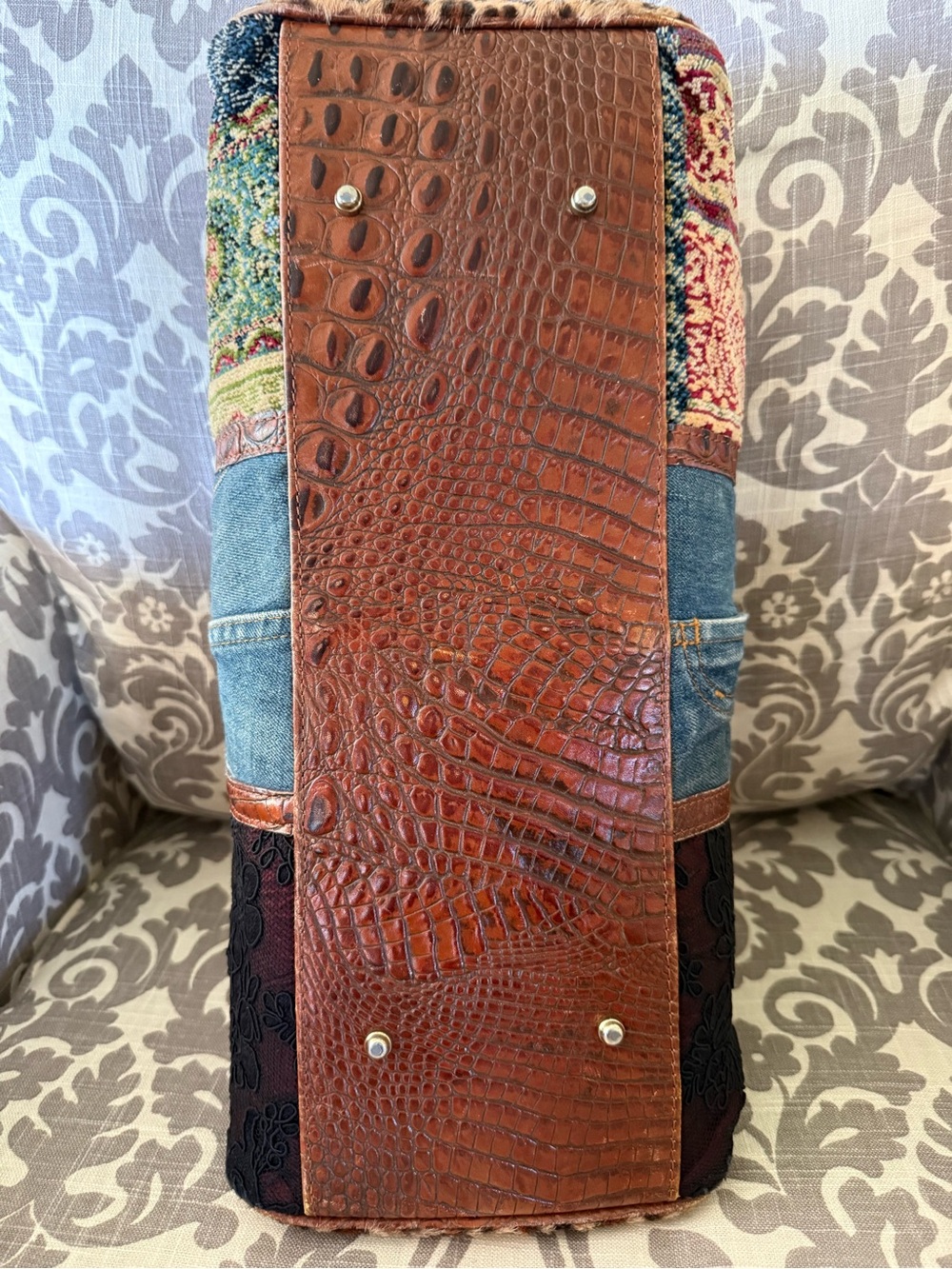 Clever Carriage Company Boho Denim & Croc with Lace & carpet bag style Handbag - Picture 5 of 16